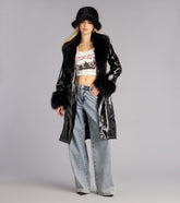 Glam Games Faux Fur Trim Trench Coat