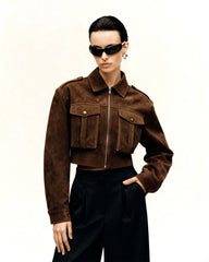 Adeline Faux Suede Jacket - Brown