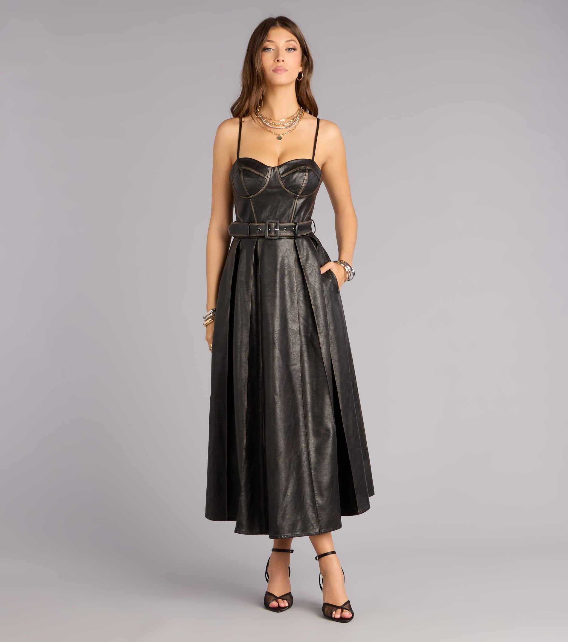 Meghan Faux Leather Corset A-Line Formal Dress