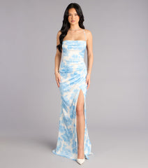 Helen Floral Satin Lace-Up Formal Dress