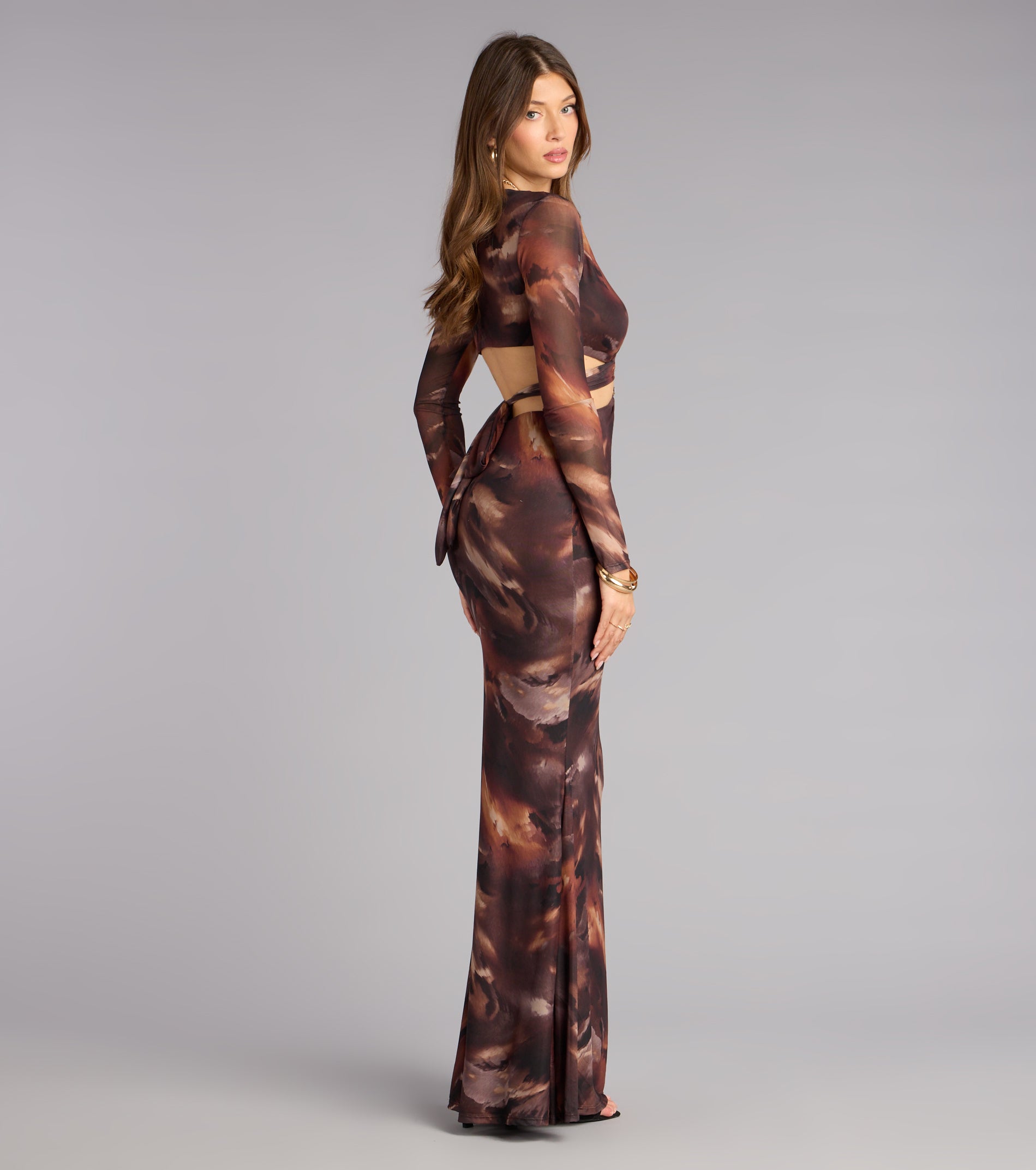 Alison Abstract Mesh Cutout Formal Dress