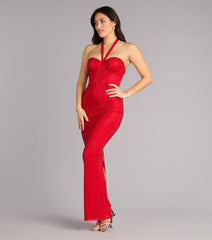 Mackinley Rhinestone Lace-Up Column Formal Dress