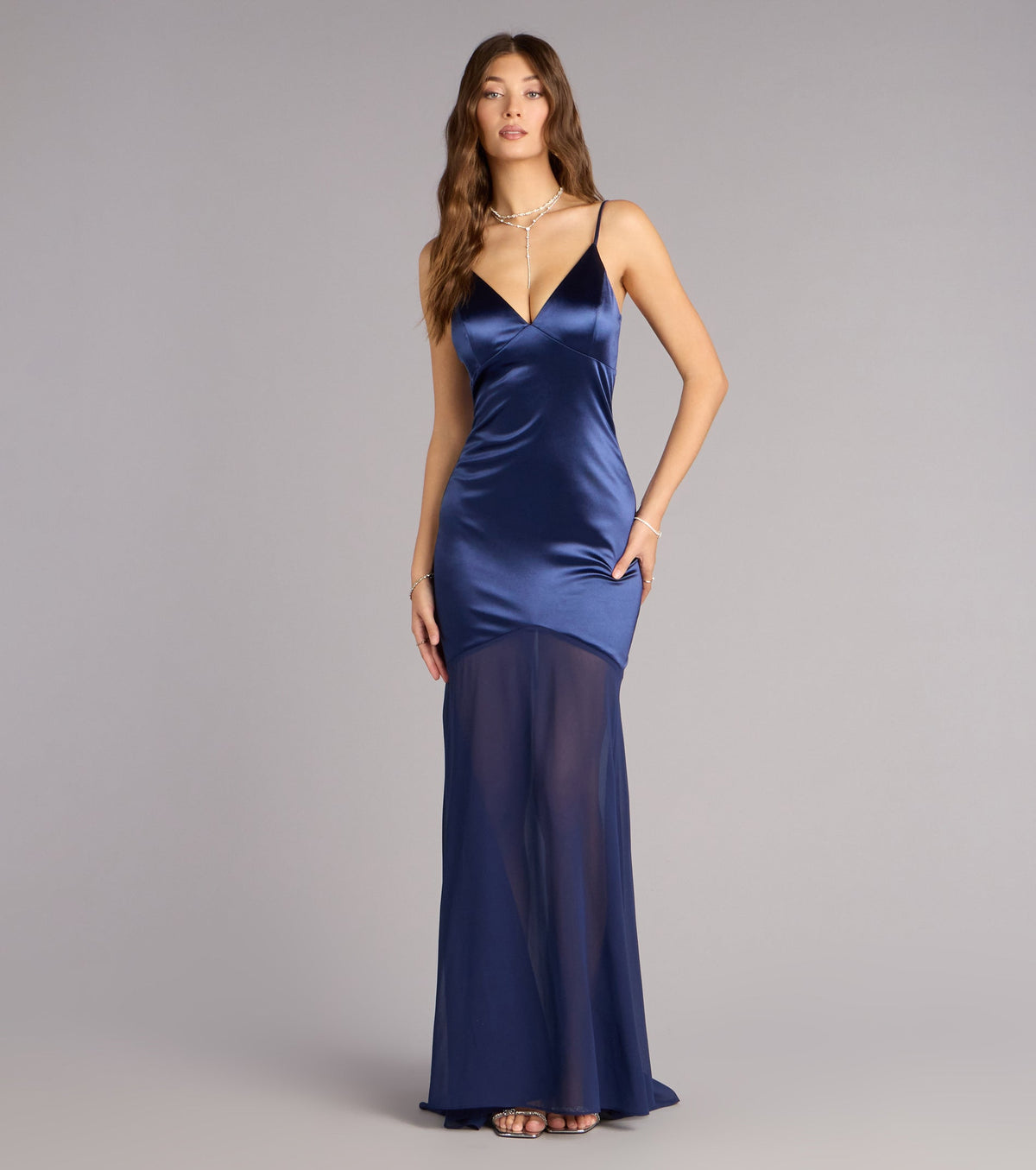 Kayla Satin Open Back Chiffon Formal Dress