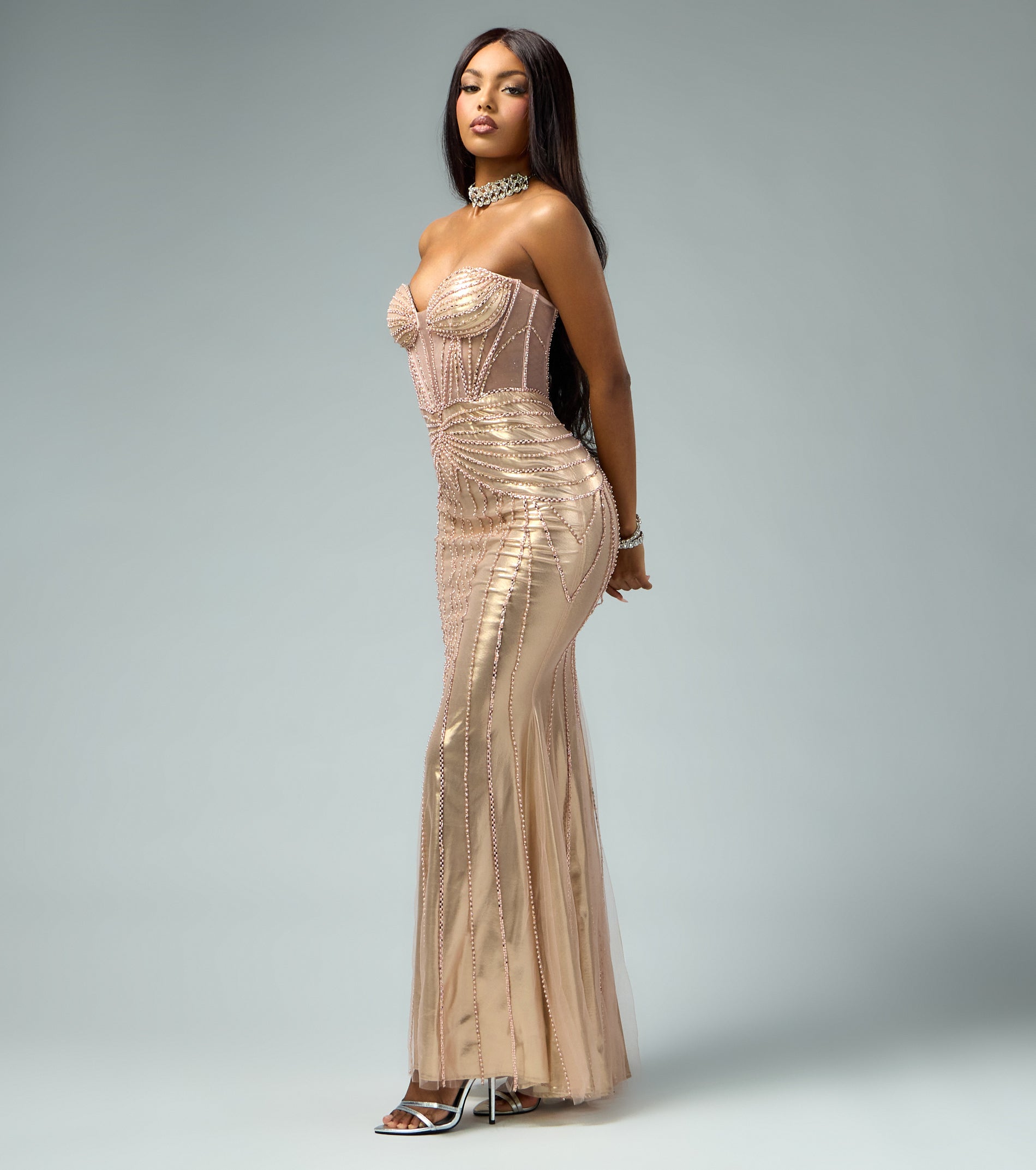 Alyson Tulle Pearl Beaded Formal Dress