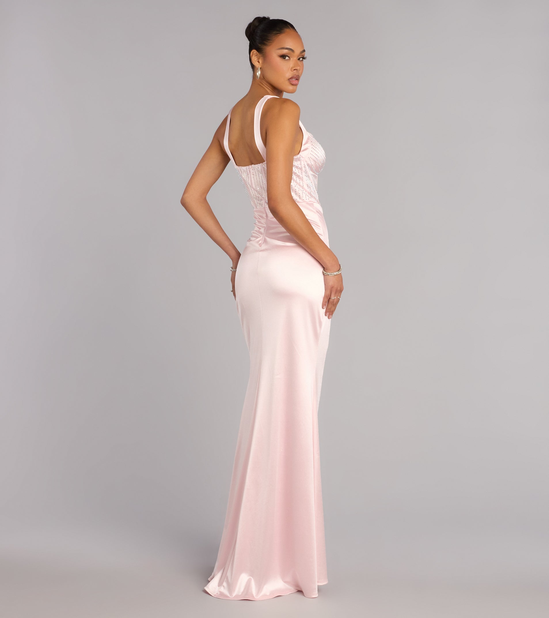Aurora Satin Rhinestone Corset Formal Dress
