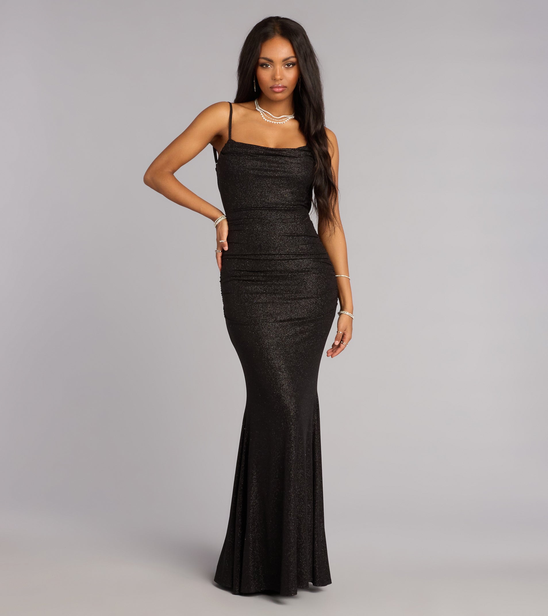 Amelie Ruched Glitter Knit Mermaid Dress