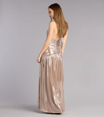 Mia Metallic Halter Slit Formal Dress