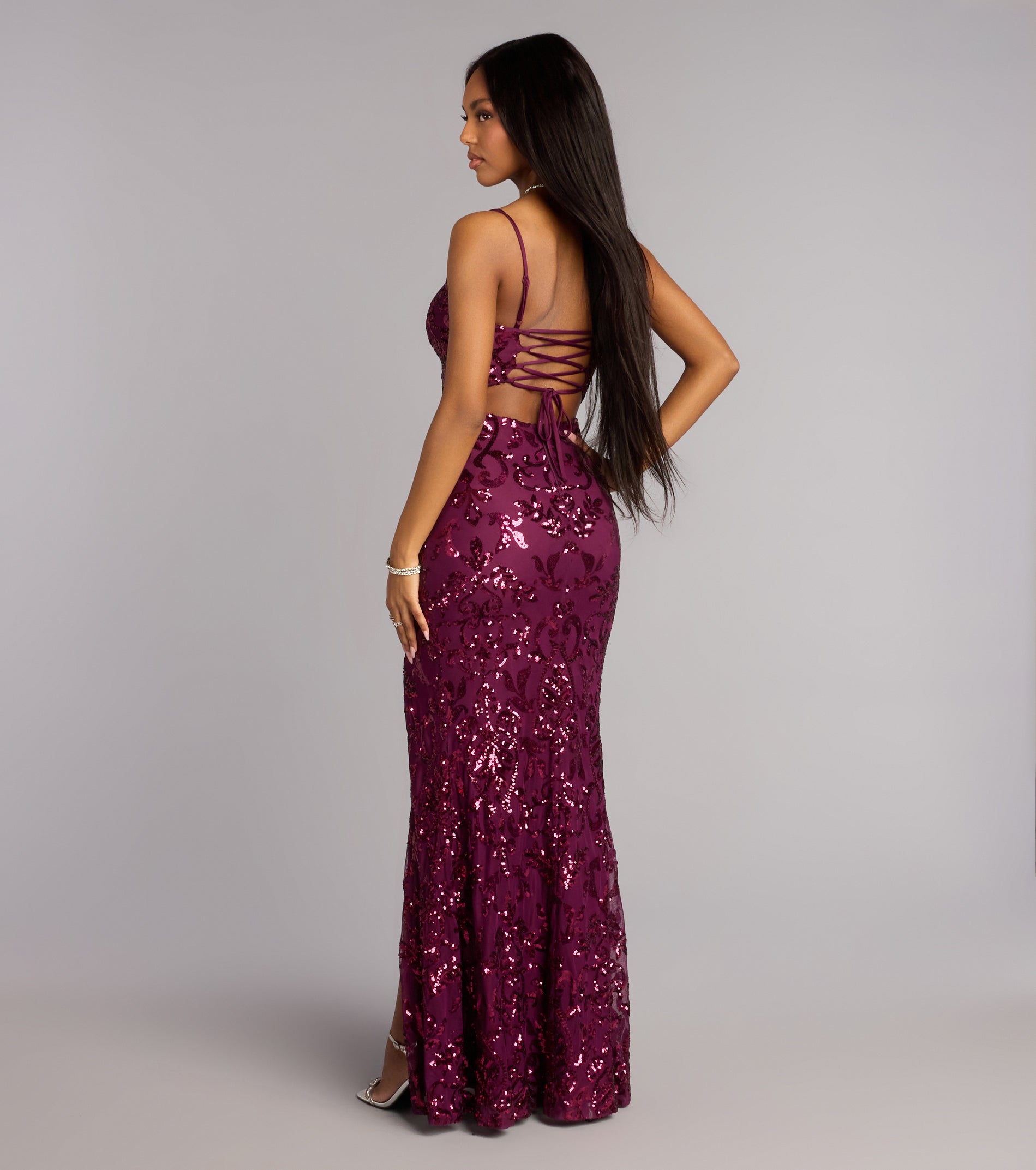 Rylee Sequin Lace-Up Formal Dress