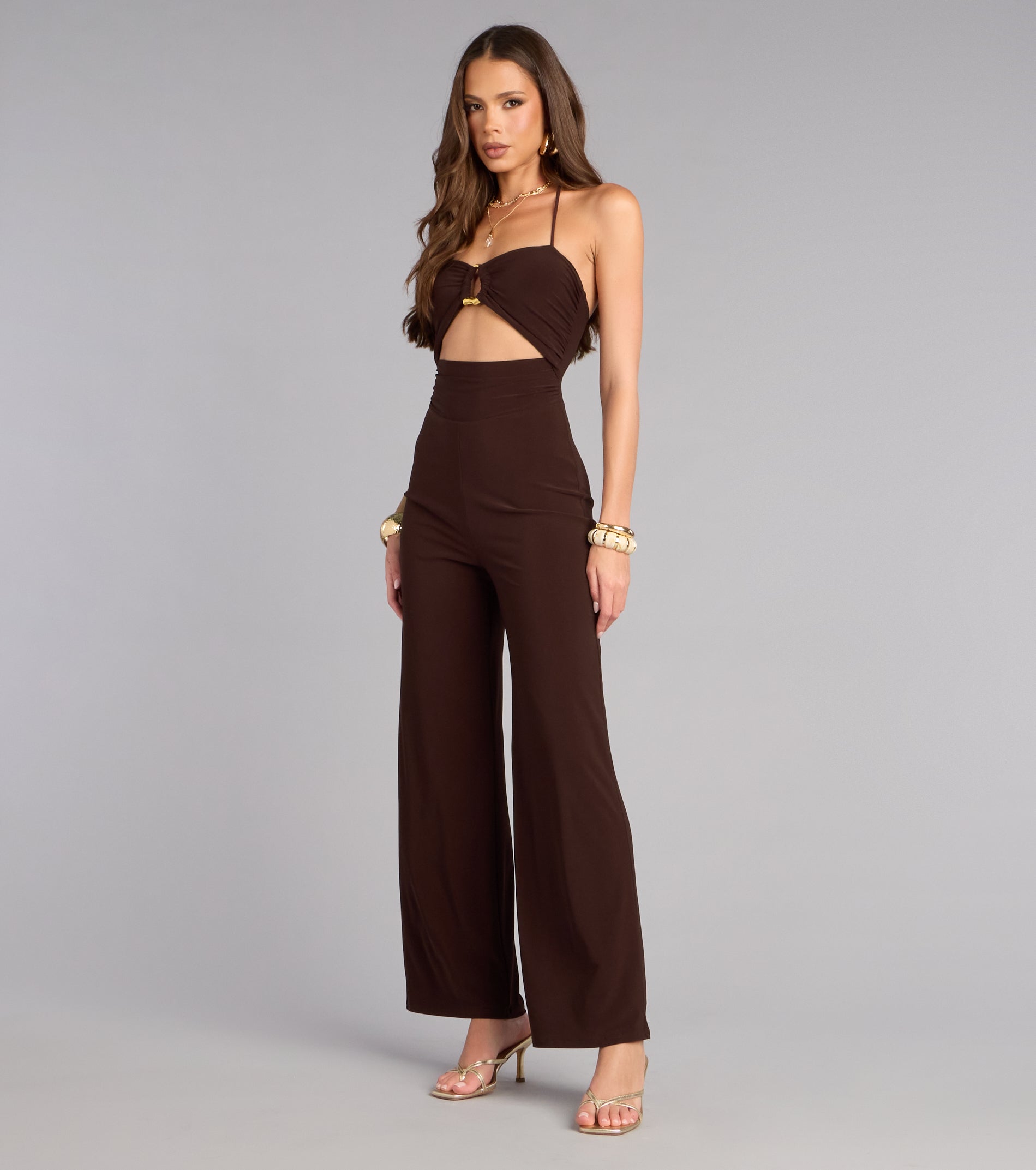 Confident Feel Halter Cutout Wide-Leg Jumpsuit