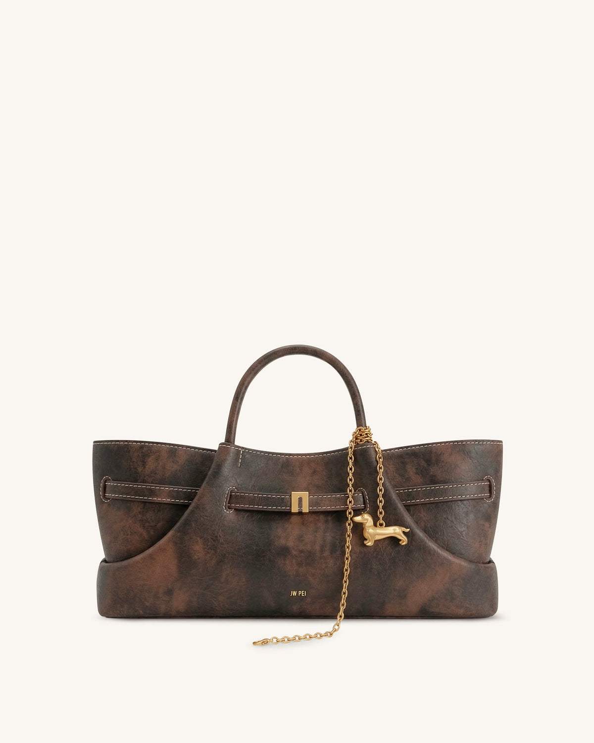 Maeve Dachshund Metal Charm Tote Bag - Deep Coffee