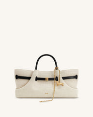 Maeve Dachshund Metal Charm Tote Bag - Black Canvasa