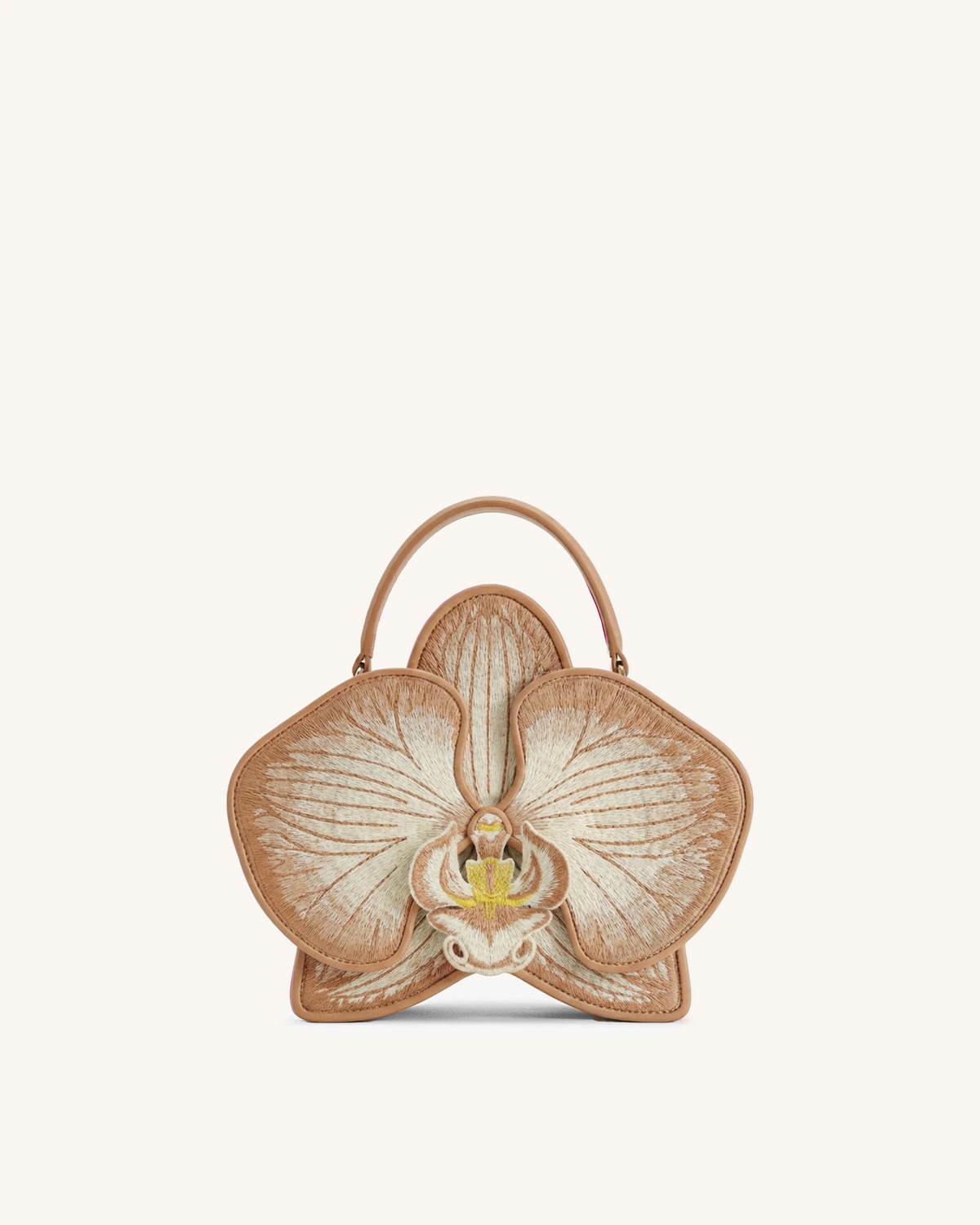 Flora Orchid Shaped Top Handle Bag - Khaki