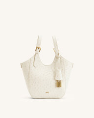 Ines Faux Ostrich Padlock Tote Bag - White