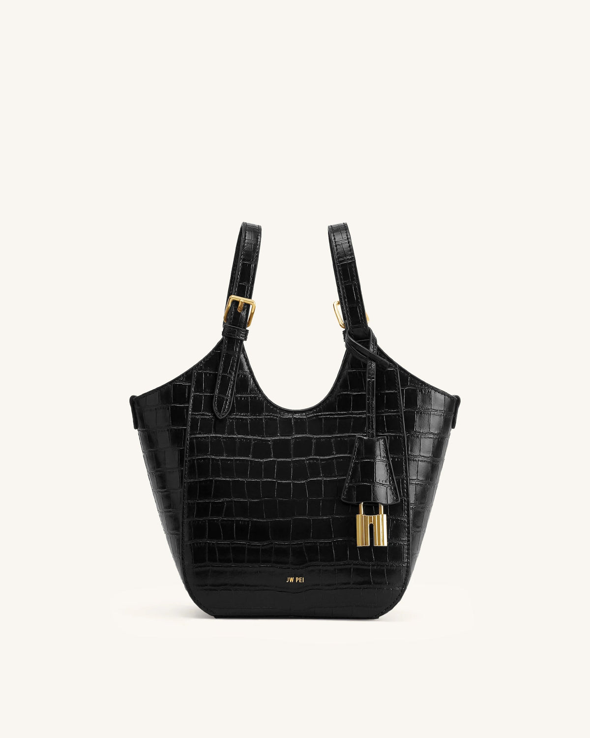 Ines Padlock Tote Bag - Black Croc