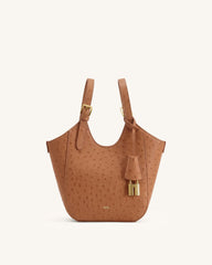 Ines Faux Ostrich Padlock Tote Bag - Coffee