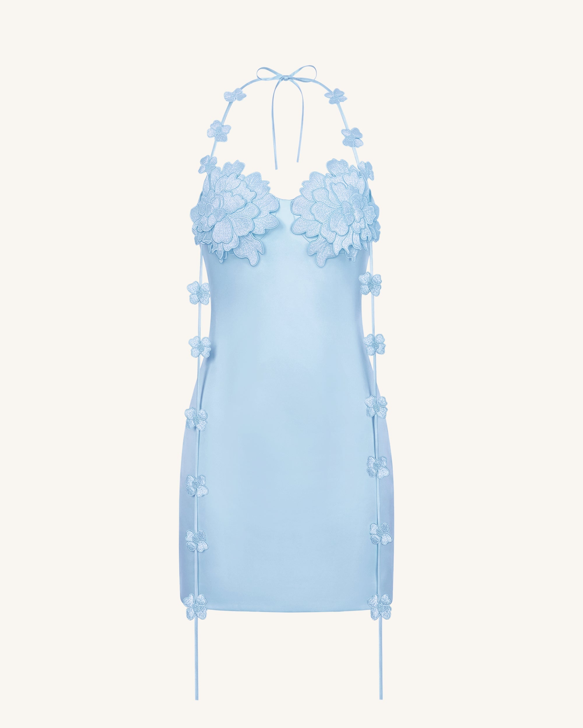 Floral Embellished Slip Mini Dress -Light Blue