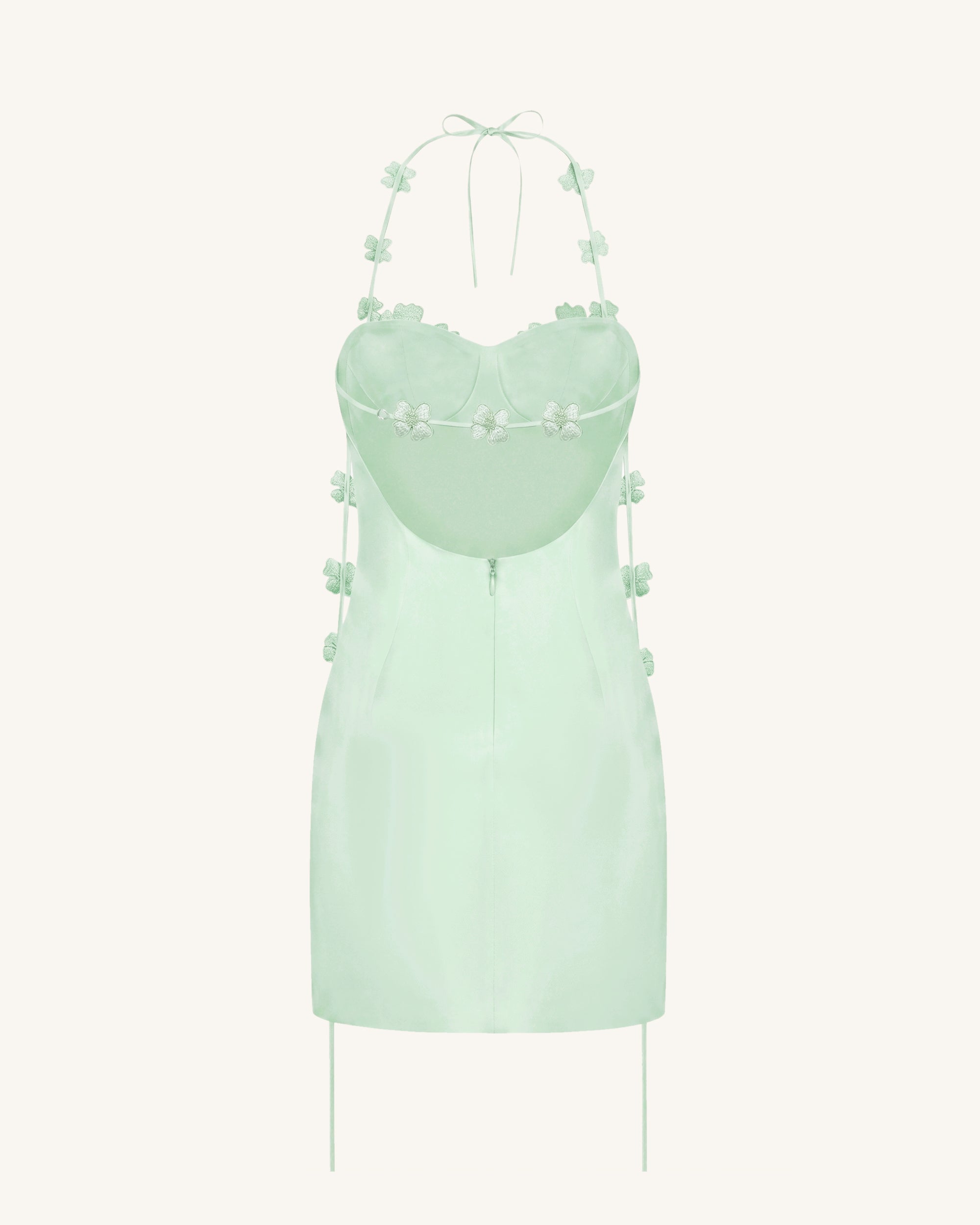 Floral Embellished Slip Mini Dress - MintGreen