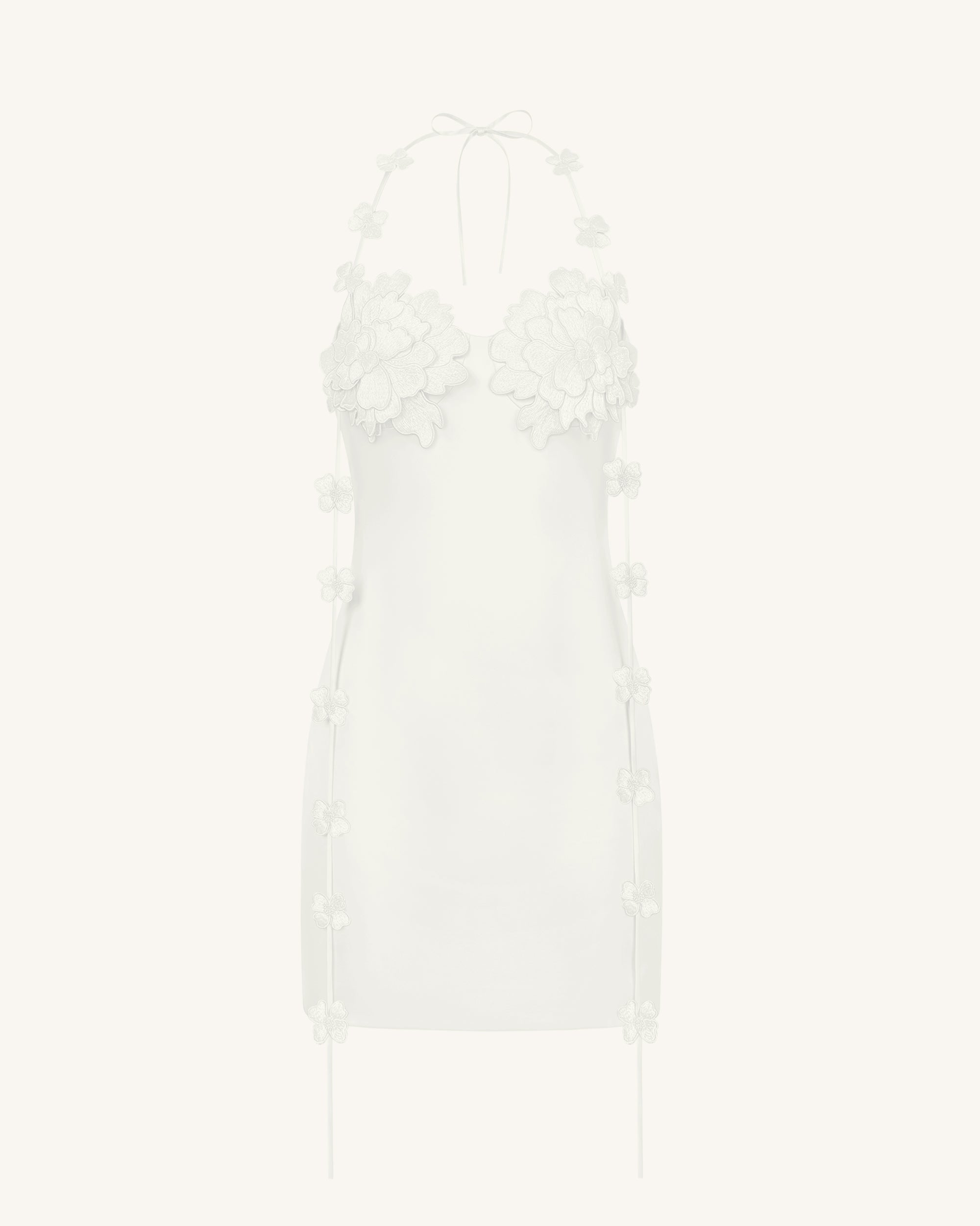 Floral Embellished Slip Mini Dress -White