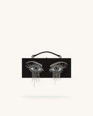 Vera Bead Decoration Rectangular Clutch Bag - Black