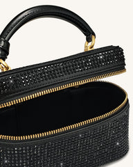 Cleo Artificial Crystal Box Shape Top Handle Bag - Black