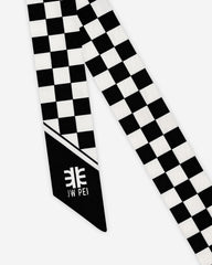 Gradient Checkerboard Faux Silk Twill Scarf - Black