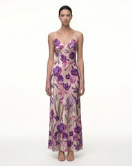 Iris Motif Satin Slip Gown- Purple Pink