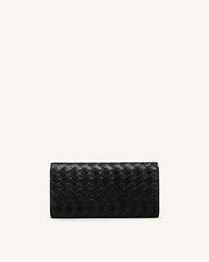 Woven Texture Flap Wallet - Black