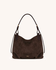 Mya Faux Suede Hobo Bag - Brown